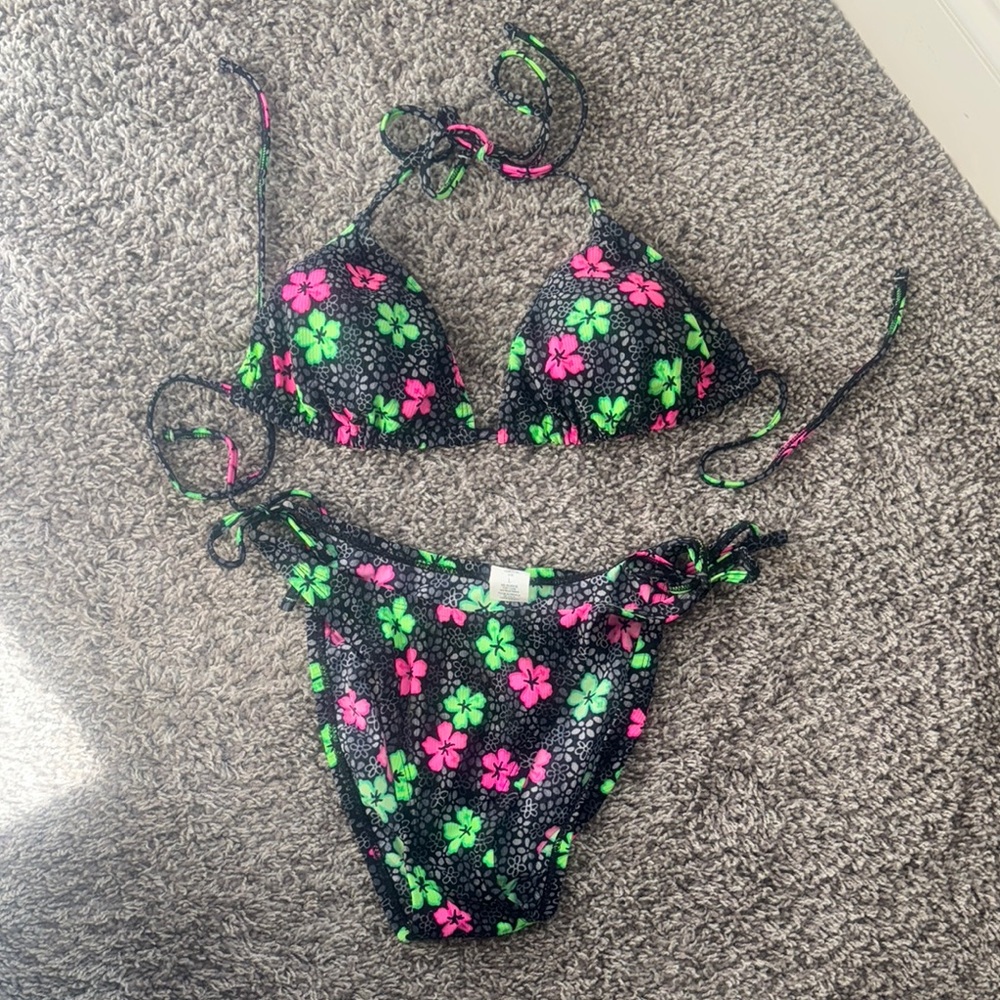 Floral Bikini - Black, Green, Pink